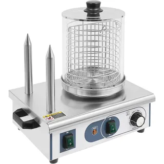 Donened - Hot Dog Maker, Bockwurstwärmer, 3 Heizspieße, Temperaturregler 0~85°C, Edelstahlkäfig: Ø 16 cm, Edelstahlgehäuse, Profi Würstchenkocher, Silber