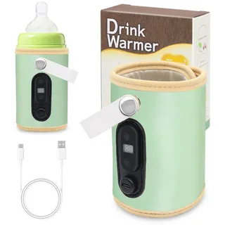 Herbst Flaschenwärmer Baby Unterwegs, Tragbarer Fläschchenwärmer Baby Kann erhitzt werden, Flaschenwärmer Unterwegs mit 5 Einstellbare Temperatur, Flaschenwärmer für Unterwegs Tragbarer(Grün)