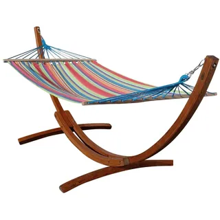 ASS Altenburger 320cm Hängemattengestell CALETA aus Holz Lärche mit gestreifter Stabhängematte