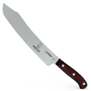 Giesser seit 1776 - Made in Germany - Brotmesser 25 cm Rocking Chefs, PremiumCut Wave No 1, rot, Wellenschliff, Micarta, genietet, rostfrei, deutsches Grillmesser scharf