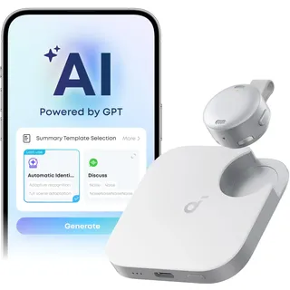 soundcore Work by Anker Voice Recorder, KI-Diktiergerät mit Schreibfunktion und Spracherkennung, 6 Monate Pro ABO gratis, kombinierte Meeting Protokolle, MFi-Zertifiziert, 140+ Sprachen