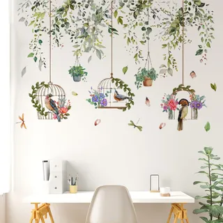 Fensteraufkleber Hängende Rebe Grün Fensterbilder Selbstklebend Sommer Tropische Pflanzen Vögel Design für Frühling Sommer Vögel Anti Kollision Fenstersticker Fensterdeko Glas Fensterdeko Aufkleber
