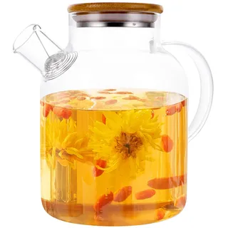 WOPPLXY Teekanne Glas Transparent, 1,8 Liter Glas Teekanne mit Deckel, Glasteekanne aus Explosionsgeschützte Borosilikatglas für Tee, Saft, Getränke
