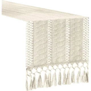 Boho-Tischläufer, gewebter Makramee-Tischläufer im Bauernhausstil, Heimdekoration, rustikaler Tischläufer mit Quastenkanten für die Esstischdek...