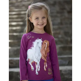 Miss Melody MISS MELODY, Mädchen, Gr. 116, rot (raspberry coulis), Single Jersey, Obermaterial: 100% Baumwolle, bedruckt, hüftbedeckend, Rundhals, Shirts Langarmshirt, mit großem Pferde-Frontmotiv