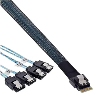 InLine Slim SAS Kabel, SFF-8654 4i zu 4x SATA 7-pin, 12Gb/s, 0,5m