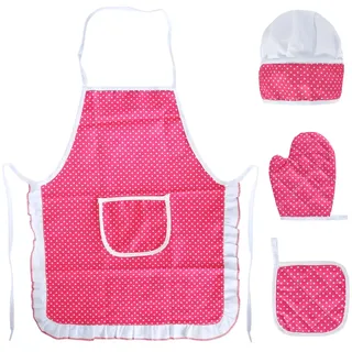Naapesi Kinderschürze 100% Baumwolle,Kinder Kochschürze mit Taschen,Kochmütze Set inkl,Ofenhandschuhe & Hitzeschutzpad,Elastische Kochmütze,Universal-Schürze für Kochen, Backen, Malen, 3-8 Jahre - 51 cm x 41 cm (für Kinder 3-12 Jahre)