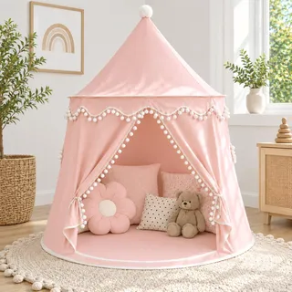 LIONHERZ® DAS ORIGINAL Spielzelt Baumwolle/Hanf | Kinderzelt Tipi indoor | inkl. Tragetasche | stabil durch Fiberglasstangen | atmungsaktiv | Tippi Kinderzimmer | Spielhöhle für Mädchen & Jungen