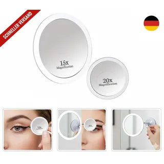 Mirrorvana Vergrößerungsspiegel 20-Fach und 15-Fach mit Saugnapf, runder Kosmeti