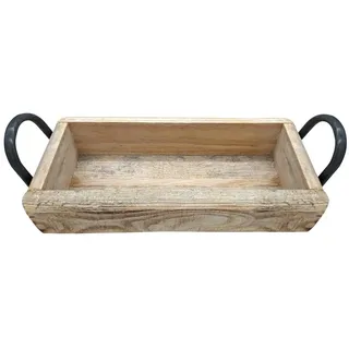 Spetebo Holzschale Ziegelform mit 2 Metall Griffen - 35 x 14 cm - Vintage Deko Schale aus Kiefern Holz - Holz Tisch Deko Obst Schale Aufbewahrungs Box Backstein Form