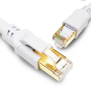 Yauhody Cat 8 Lan Kabel Netzwerkkabel, Ethernet Kabel 0.5m 1m 2m 3m 5m 6m 8m 10m 15m 20m 30 m, 40Gbps 2000MHz F/FTP RJ45 Gigabit Patchkabel für Router, TV, POE, PC, Schneller als Cat 7 (Weiß 0.5m)