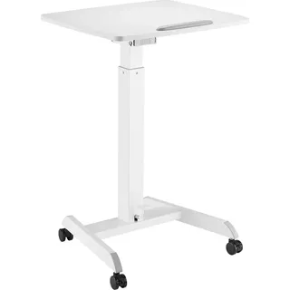 Maclean Brackets Höhenverstellbarer Laptoptisch mit Rollen Sitz-steh-Schreibtisch Gasfeder Höhenverstellbar bis max. 113cm 30 Grad Neigbar Belastbar bis 8kg (Weiße Farbe)