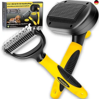 Wismika Katzenbürste, Hundebürste, 2-in-1-Bürste für die Haustierpflege,Tierhaarbürste–Unterfellbürste für Hund und Katze, Hundekamm–Fellbürste für Langhaar und Kurzhaar, Selbstreinigende Haustierbürste(Gelb)