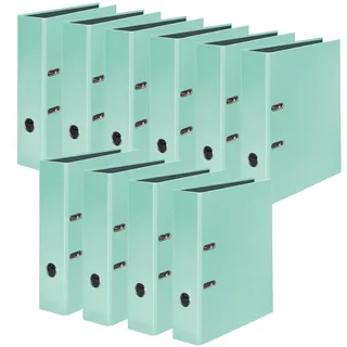 Original Falken 10er Pack PastellColor-Ordner. Made in Germany. 8 cm breit DIN A4 Pastell-Farbe Minz-Grün Ringordner Aktenordner Briefordner Büroordner Plastikordner Schlitzordner Motivordner