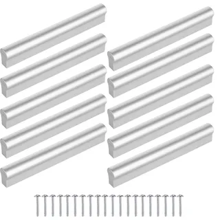 10 Stück Möbelgriffe KL Silber Lochabstand 96mm 128mm + Schrauben - Silber