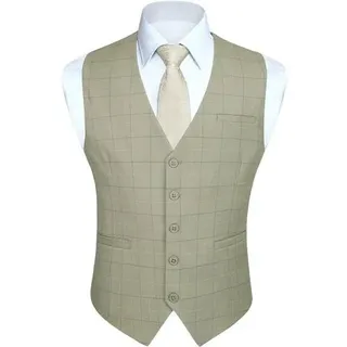 Weste Herren Anzug Hochzeitsfeier Plaid Baumwolle Khaki 2 L
