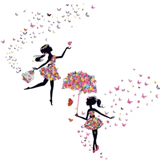 Kibi Wandaufkleber Wandtattoo Wandsticker, Schmetterlings Fee Aufkleber Schlafzimmer Wohnzimmer Wände Mädchen Schmetterling Blumen-Fee Aufkleber