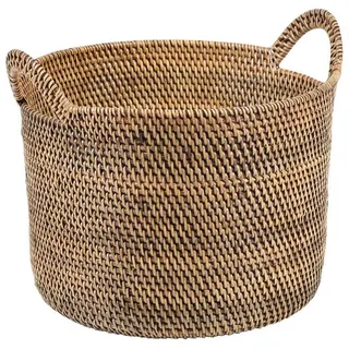 Casa Moro Flechtkorb Rattan Korb ELIE BRAUN Weidenkorb Allzweckkorb (Aufbewahrungskorb mit Griff, Pflanzkorb rund Blumenkorb), Boho Chic Rattankorb Obstkorb braun 25 cm