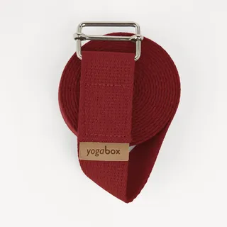 Yogabox Yogagurt Asana Belt Made in Germany aus 100% Baumwolle, Schiebeschnalle aus Metall, Anfänger & Fortgeschrittene, 2.5 m, bordeaux