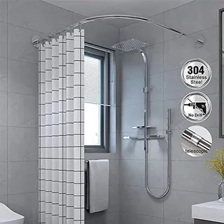 Duschstange Ohne Bohren L-Form Duschvorhangstange Eck Badewanne Bogenstange Teleskop Aus Edelstahl Eckduschstange FüR Umkleidekabine Kabinenstange Umkleide,70 to 95 x 70 to 95cm
