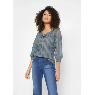 bonprix Tunikashirt lockere Passform, 3/4-Ärmel, mit Streifenmuster blau L (44/46)