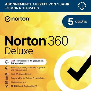 NortonLifeLock Norton 360 Deluxe 50 GB 5 Geräte 1 Jahre ESD ML Win Mac Android iOS