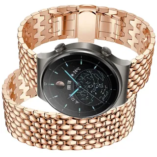 Kemikeji 22mm Metall Armbänder Kompatibel mit Huawei Watch GT2 Pro 46mm/Watch GT 46mm/Watch GT Active/Watch 2 Pro Armband Edelstahl 22mm Solo Loop für Damen/Herren Watch Ersatzarmband (Roségold)