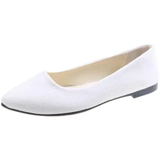 Schuhe Sommer Damen, Spitze Ballerinas Damen Wildleder Trachtenschuhe Beige Leichte Tanzschuhe Ballettschuhe Bequem Weiche Dirndl Schuhe Flache Elegant Sommerschuhe Damenschuhe, Weiß, 42 - 42 EU