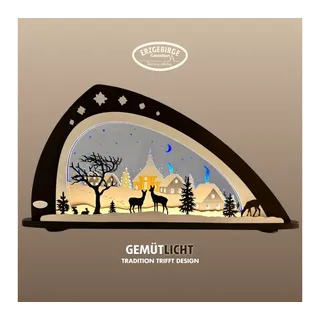 Weigla - Schwibbogen Erzgebirge Motiv Stille Nacht I LED Lichterbogen I Größe 66 x 33,8 x 6 cm I Inklusive Beleuchtung I beleuchtete Weihnachtsdeko innen I aus Holz