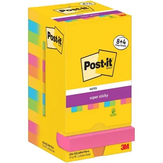Post-it Post-it® Super Sticky Carnival Haftnotizen extrastark farbsortiert, 8 Blöcke + GRATIS 4 Blöcke