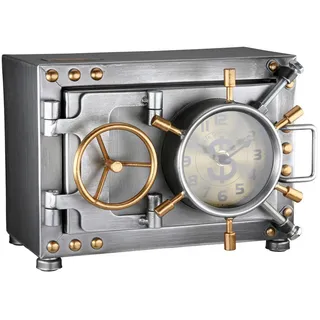 Gilde Tischuhr Tresor, Silber, Metall, Kunststoff, 24x17.5x16.5 cm, leises Uhrwerk, Dekoration, Uhren, Tischuhren