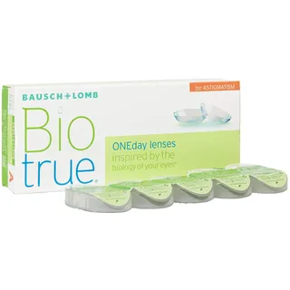 Bausch + Lomb Biotrue ONEday for Astigmatism Tageslinsen, torische Kontaktlinsen, weich, 30 Stück BC 8.4 mm/DIA 14.5 / CYL -0.75 / Achse 90 / -3 Dioptrien