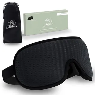 OMNIRELEXX Schlafmaske für Frauen u. Herren – Atmungsaktive Schlafbrille – Bequeme und weiche Augenmaske - Reisebeutel - 3D Vertiefung (Schwarz) - Schwarz