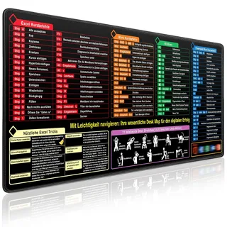 Mauspad XXL - Excel Shortcuts Schreibtischunterlage Deutsch 900x400mm Gaming Mousepad Desk Mat Groß Mauspad mit Word PPT Windows für Bürozubehör-Verbessert Präzision und Geschwindigkeit