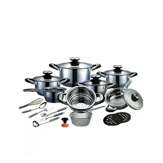 AMC Premium 25-teiliges Kochgeschirr-Set, Edelstahl mit 7-Schicht-Kapselboden, Thermoknopf, Induktionsgeeignet, Casserole und Dampfgareinsatz, Limited Edition Germany Design