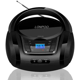 Tragbarer CD-Player für Kinder mit Bluetooth, UKW-Radio, USB Eingang & AUX & Kopfhöreranschluss, 2x2Watt RMS Stereo Boombox (ZXG-D03B)