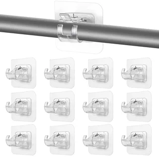 WOUMON Selbstklebende Gardinen Stangen Halterung, 12 Stück Transparente Gardinenstange Ohne Bohren, Vorhang Haken Halter für Familien und Hotels (Transparente)