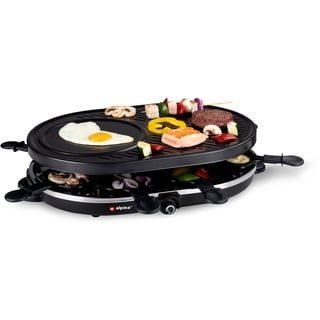 Alpina Raclette-Grill - Elektrische Tischgrill - mit Pfannen und Spachteln - 1200 Watt - 8 Personen - Schwarz