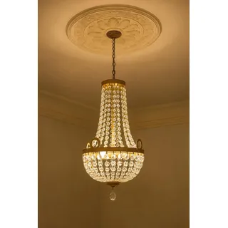 Korblüster „Château de Grimaldi“ – barocker Kristall-Kronleuchter aus massivem Messing, E14-Fassung, Ø 24 cm, L 46 cm, Gesamtlänge 86 cm, Reproduktion im Antikstil