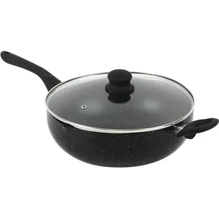 Qdesign BLACKMARBLE+ Wok aus Aluminiumguss mit Super-Antihaftbeschichtung, kratzfest, ohne PFOA - alle Herdarten einschl. Induktion - Schwarzer Marmorlook, 28 cm, Schwarz