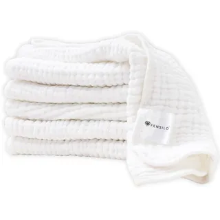 FENSILO Mulltücher Baby – Spucktücher Baby - 6 Schichten Saugstark Mullwindeln 6er Pack 35x50 cm – Stoffwindeln - schadstoffgeprüft - Spucktücher für Jungen und Mädchen – weiß