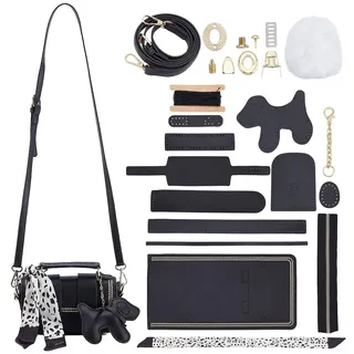 WEBEEDY DIY Leder Crossbody Taschen Making Kit Frauen Ledertasche Nähset mit Anleitung Handmade PU Ledertaschen Set DIY Handtasche Zubehör für Erwachsene (Schwarz)