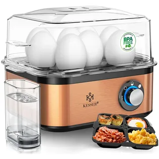 Kesser Eierkocher für 1 bis 8 Eier elektrisch aus Edelstahl 500W & Warmhaltefunktion LED-Drehschalter Spülmaschinenfest | Schwarz | Kupfer
