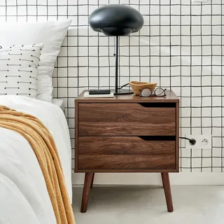 sweeek Nachttisch mit Holzdekor, nussbaumfarben, 2 Schubladen - sweeek