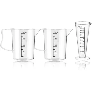 XJLyaya Messbecher 200ml, 3 Stück Messbecher, Measuring Cups, Meßbecher, Mit Griff und Milliliter-Skala, Hitze und Kältebeständig, für Labor, Waschmittel, Küche Backen, Kochen, Spülmaschinenfest