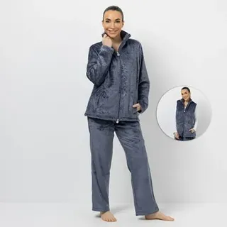 MONT CHALET Damen-Hausanzug uni Mikrofaser Chinchilla Stehkragen, 3tlg.