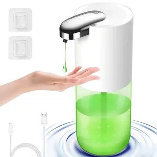 Cuteefun Seifenspender Automatisch, 380ml Elektrischer Flüssigseifenspender mit Sensor, 4-Stufig Einstellbares Flüssigkeitsvolumen, Wiederaufladbarer Seifenspender Wandmontage für Küche, Bad, Weiß