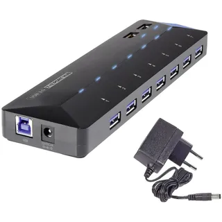 Renkforce RF-3806034 USB-Hub 7 Port USB-A USB 3.0 5 GBit/s mit Schnellladeport, mit Status-LEDs Schwarz