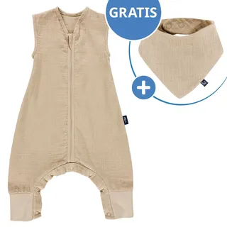Alvi Sommer-Schlafsack mit Füßen Musselin / Sleep-Overall Light Mull + GRATIS Halstuch - Sand-Beige - Gr. 70 cm