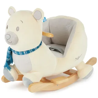 Bieco Plüsch Schaukeltier Eisbär Lars | 60 cm | Kinder Schaukelstuhl mit Sicherheitsgurt | Baby Schaukel | Schaukel Kleinkind | Schaukeltier Baby Schaukelwippe ab 9 Monate | Schaukelpferd Holz